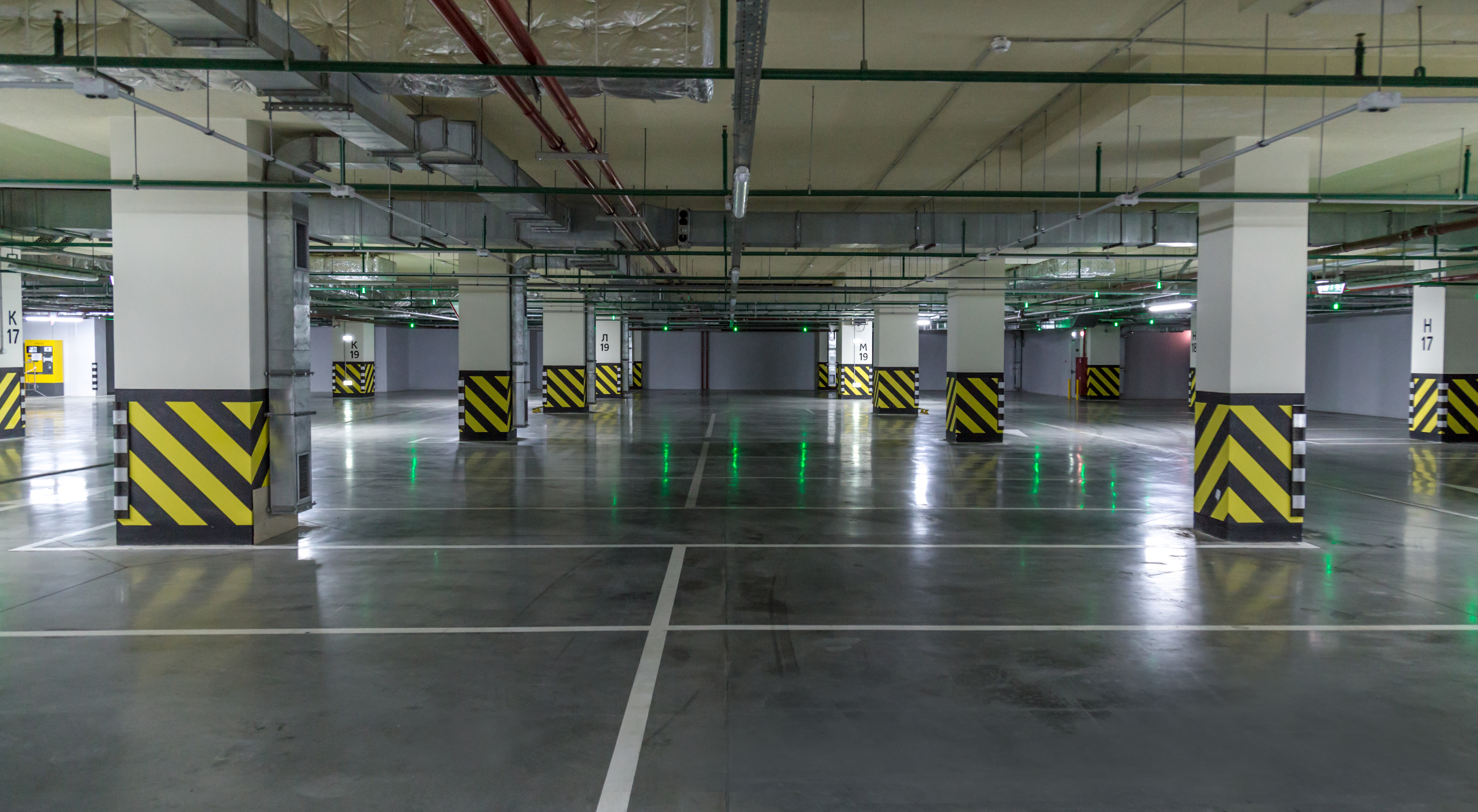 Empty parking lot. Urban, industrial background